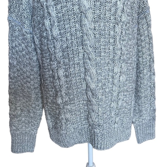 𝅺Racheal Wool Blend Turtle Neck Chunky Cable Knit Gray Sweater Women’s S - Picture 3 of 8